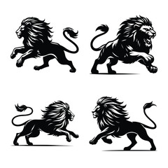 Lion different pose bundle black silhouette vector illustration isolated on a white background
