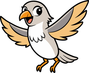 White falcon with wings open drawn in colorful flat cartoon vector for animal wildlife illustration