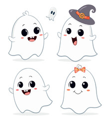 Cute Cartoon White Ghosts – Fun Halloween Characters for Kids