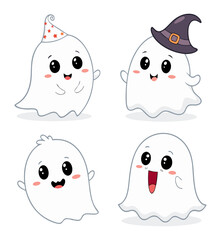 Cute Cartoon White Ghosts – Fun Halloween Characters for Kids