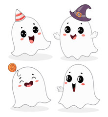 Cute Cartoon White Ghosts – Fun Halloween Characters for Kids