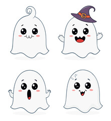Cute Cartoon White Ghosts – Fun Halloween Characters for Kids
