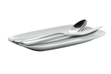 Elegant cutlery set ready for a sophisticated dining experience displayed on a pristine white on transparent background