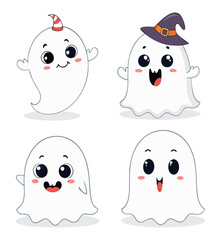 Cute Cartoon White Ghosts – Fun Halloween Characters for Kids