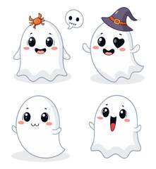 Cute Cartoon White Ghosts – Fun Halloween Characters for Kids