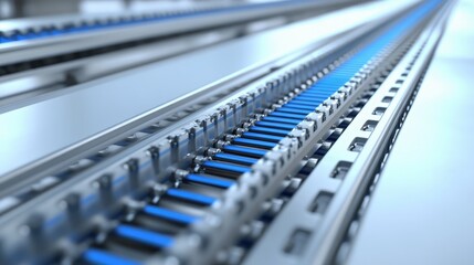 Industrial Conveyor System with Blue Lighting and Steel Elements