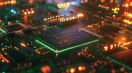 Obraz premium Colorful Circuit Board Background with Glowing Lights and Patterns