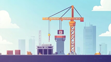 Obraz premium Construction Site with Crane and Building in Urban Setting