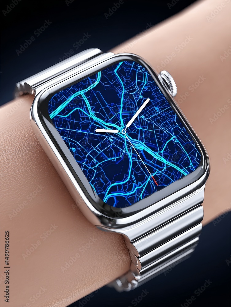 Aufkleber smartwatch navigation system - modern smartwatch displaying a detailed city map navigation interface