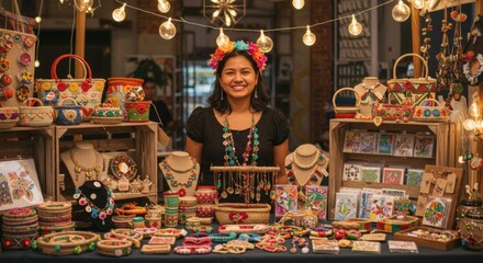 Smiling Boutique Owner at Craft Table