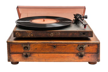 Reliving golden days A vintage turntable poised to play a cherished record evoking memories of on transparent background