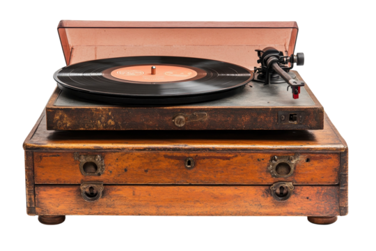 Reliving golden days A vintage turntable poised to play a cherished record evoking memories of on transparent background