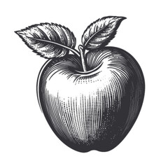 Vintage Engraved Apple Illustration with Leaves and Detailed Texture