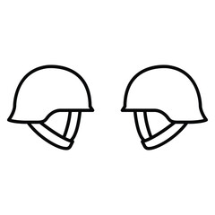 Two line art helmets, military equipment.