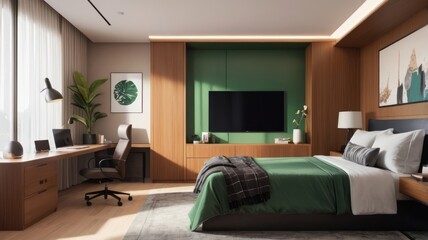 Modern bedroom with home office nook