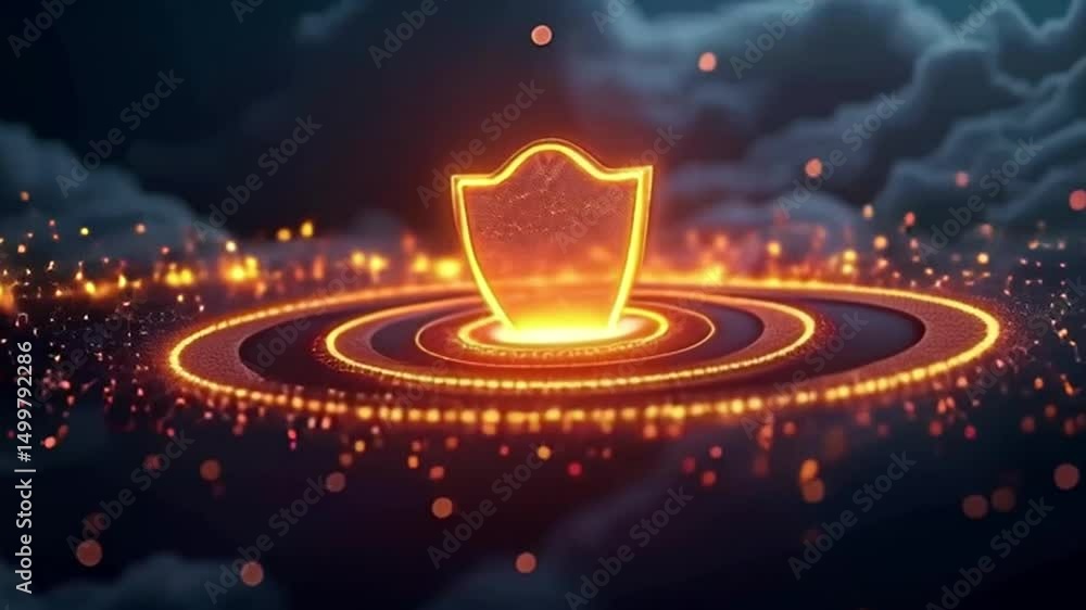 Poster glowing shield animation with abstract ring effect slow motion