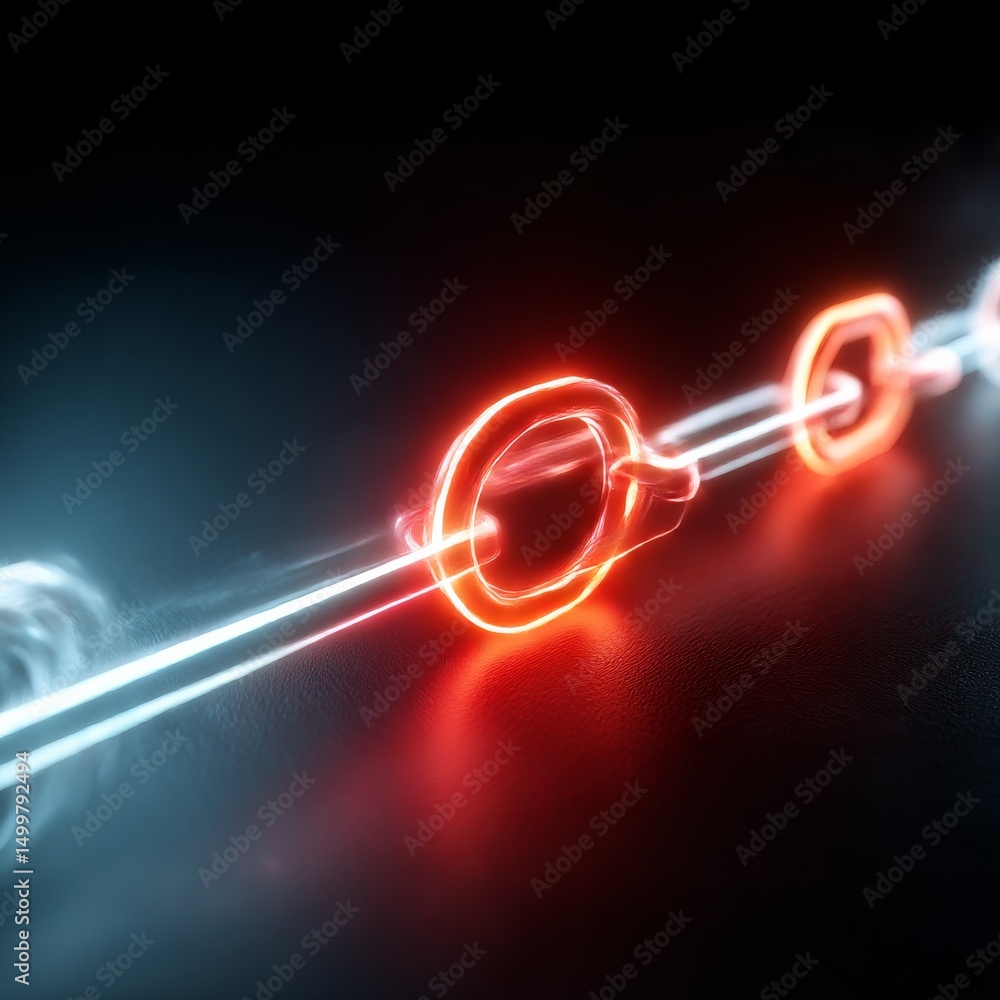 Poster Illuminated Chains: A Futuristic Representation of Connection and Security on a Dark Surface.