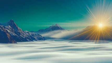 Serene Mountain Peaks Above a Sea of Clouds Bathed in Golden Sunlight, Captivating Natural Beauty
