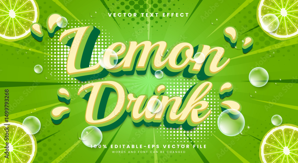 Poster lemon drink 3d editable text effect template suitable for modern style