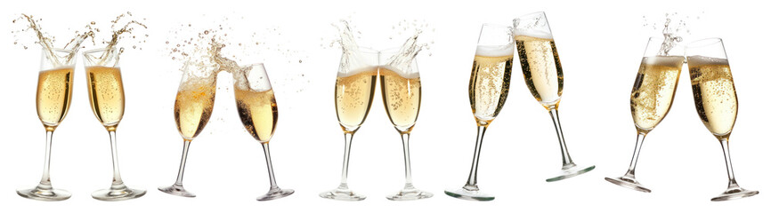 PNG Celebratory champagne glasses clinking, element set on transparent background