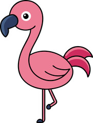 Cute cartoon flamingo standing with bent neck in fun pink style ideal for kids or tropical designs