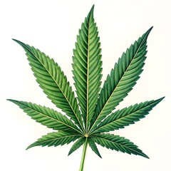 Vibrant Green Cannabis Leaf Isolated on White Background, High-Quality Stock Image