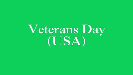 Veterans Day USA Tribute Video With Bold White Typography On Vibrant Green Background, Honoring Military Service And National Pride
