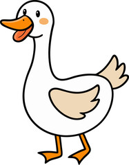 Cartoon goose bird with white feathers standing in calm pose in simple flat vector animal illustration