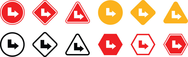 Warning arrow sign. Street sign with arrow. Road arrow directional symbol