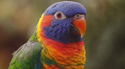 Naklejka premium Rainbow Lorikeet Portrait: Vibrant Feathers, Close-Up View