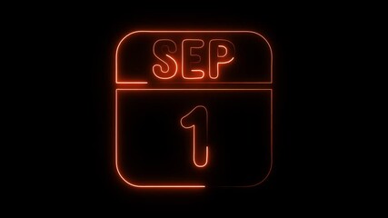 Glowing neon 1 september icon isolated on black background.a neon sign with a calendar that says "1 DAYS". HD Video motion graphic animation