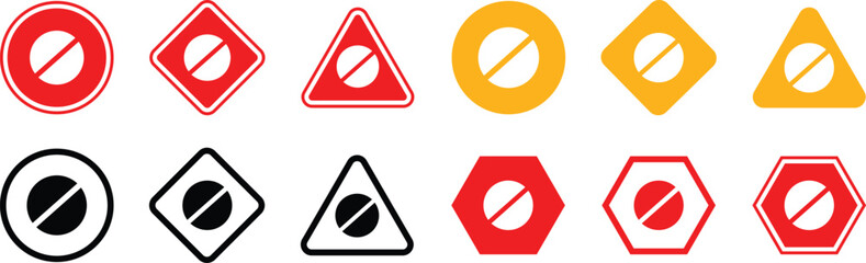 Set of stop sign icons. Prohibition sign icon flat design style. Not Allowed Sign. No sign