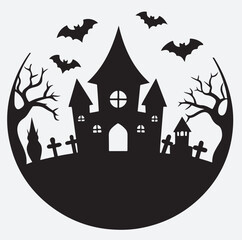 a Halloween party silhouette vector art illustration, Halloween background with castle and pumpkin