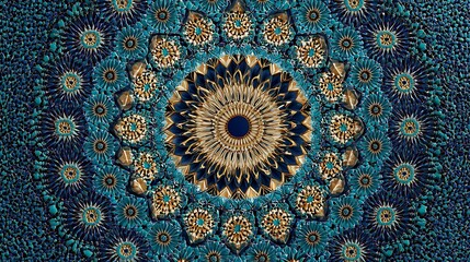 Mesmerizing turquoise and gold abstract mandala pattern with intricate details