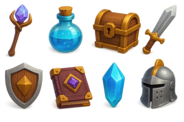 Fantasy rpg 3d set: adventure icons in a captivating style for gaming and design