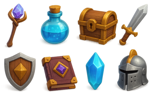 Fantasy rpg 3d set: adventure icons in a captivating style for gaming and design