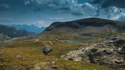 Selbstklebende Fototapeten Grün Blau landscape climbing fenetre de champorcher pass in aosta valley  © kippis