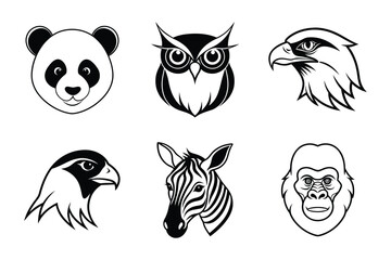 set of vector animals, Minimalist Black and White Bird Head Icons Line Art Set
