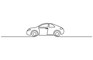 Continuous line art simple car drawing vector illustration, modern Car continuous one line drawing. Abstract small car continuous one line drawing style. Vehicle car auto vector icon.
