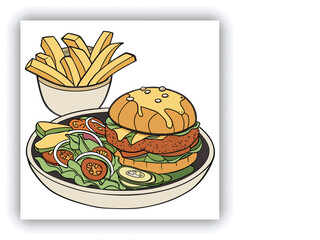 Fast food restaurant business marketing social media post or banner template design with abstract geometric background, logo and icon. Promotion flyer or web poster for pizza and vegetable burger.