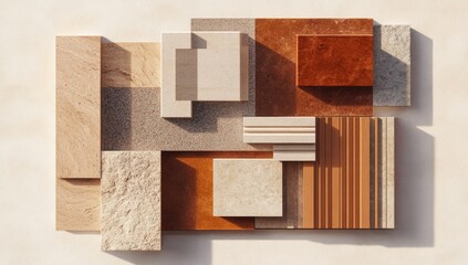 Abstract composition of various stone and wood-like blocks