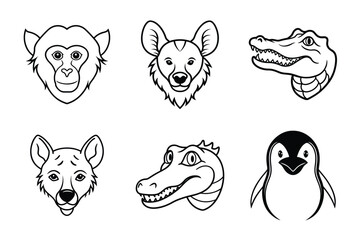 set of vector animals, Minimalist Black and White Bird Head Icons Line Art Set