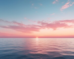 Obraz premium awe-inspiring magnificence of a sunrise on horizon, with its ethereal hues, boundless oceanic expanse, and profound intermingling of earth and sky