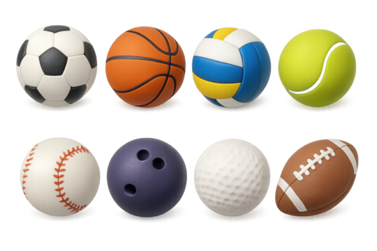 3d set of sports ball icons in realistic style for games and activities