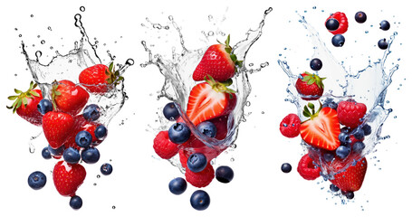 PNG Vibrant fresh berries splash, element set on transparent background