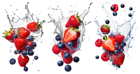 PNG Vibrant fresh berries splash, element set on transparent background