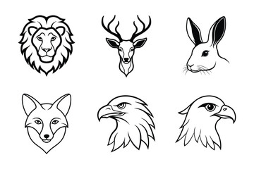 set of vector animals, Minimalist Black and White Bird Head Icons Line Art Set