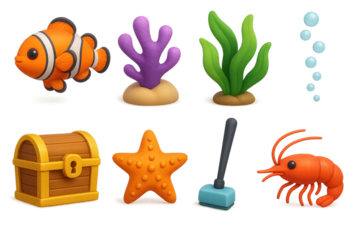Underwater aquarium 3d set: marine life, sea creatures, and ocean symbols in 3d style
