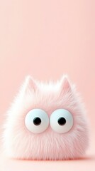 Obraz premium Cute fluffy creature with big eyes against a soft pink background that evokes joy