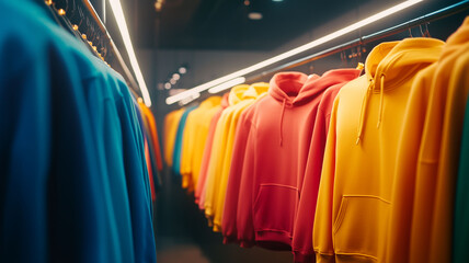 Cozy Fashion Boutique with Bold Colorful Hoodies Showcasing the Latest Trends Under Soft Lighting (8)
